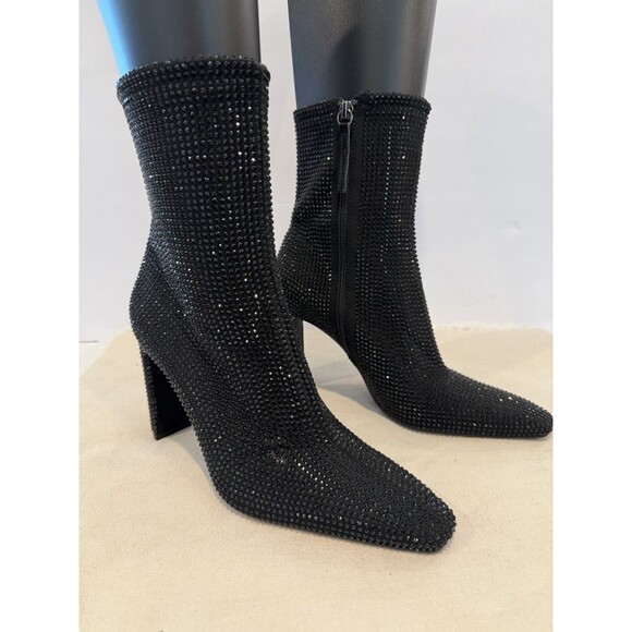 Zara Women Rhinestone Boots Heeled Ankle Black Size EU 38 US 7.5 Booties - Picture 3 of 16